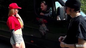 Pretty delivery teen Kylie Kay is picked up for a rough sex in the van