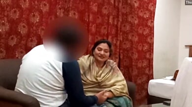 Chubby desi aunty taken from behind on the sofa by a younger man