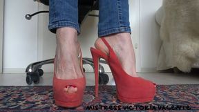 Sling back high heels peep toes in closeup