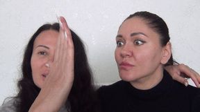 hug with left hand and slap with right hand d