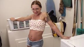 glasses babe swallows cum after blowjob facial