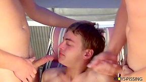 BoyPissing: Noah Brooks Enjoys Wet Double Pleasure With Tops Austin Ried And Wesley Marks