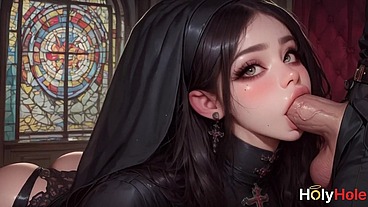 That dark and lustful nun straddled my big cock with her tight, soaking-wet pussy![AI]