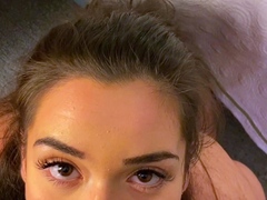 Big tit brunette sucks a big cock blowjob POV