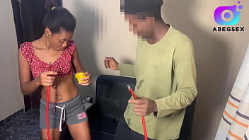 Teen ebony amateur eagerly licks pussy and takes black cock