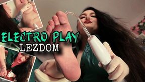 Lesdom Electro Stimulation of Feet and Big Natural Tits | Mistress Karino and Sandra Sweet [MP4 HD] Lezdom