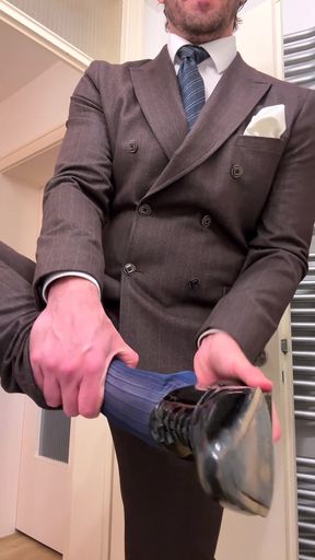 Businessman in Suit Jerks off on His Patent Leather Shoes