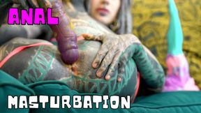 Ink Covered Beauty Solo Anal Toy Play in Lace Lingerie