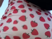 Crossdresser walks through the forest