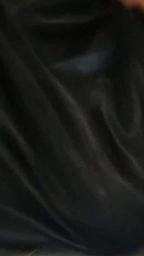 Crossdresser Wearing Satin Black Gown Shiny Slippery Masturbation