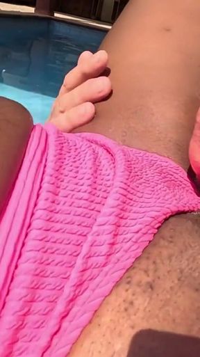 Big Tits Black MILF Gets Her Pussy Eaten by White Tourist at Holiday Complex Pool