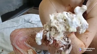 Watch me play in my birthday cake!!! Cougar / MILF "Wet and Messy" food  sploshing, Gunge