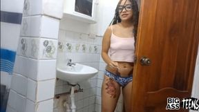 Casual sex between stepson and his stepmother after finding him masturbating in the bathroom and decides to help him by letting