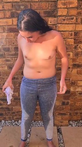 Powerful moment from &quot;Brunettes outdoor piss, soaking clothes in piss, pants wetting&quot;