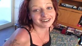 Slut Clair Brown lets 2 guys fuck her in the living room