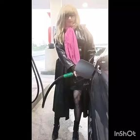 transvestite slut at gas station, roadside and mall