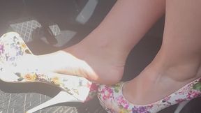 Ember Wearing Little Black Cork Heeled Boots And Floral Pumps Revving Engine Compilation