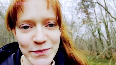 Cute Russian Redhead Petite Stepsister Risky Public Blowjob In Woods While Parents Pick Berries Nearby