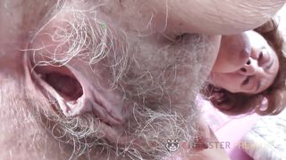 Horny granny fingering and rubbing her hairy pussy Part 1