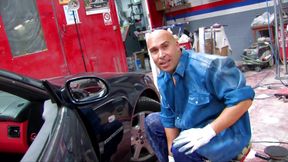 Two sexy sluts are screwed in a garage by rough mechanics