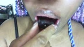 lip fetish - Seductive Cherry Chewing & Lip Worship, chewing, mouth fetish 4k smaller
