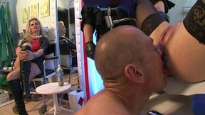 sexy fresh pussy babe getting pussy pump, licked and wet by men in cruel bdsm