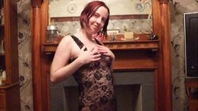 Masturbation in Black Babydoll Lingerie