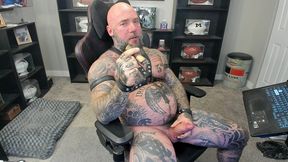 jason collins jerking off while smoking a cigar in leather with a massive cum shot!