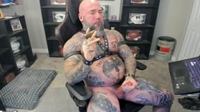 jason collins jerking off while smoking a cigar in leather with a massive cum shot!