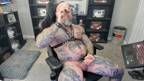 jason collins jerking off while smoking a cigar in leather with a massive cum shot!