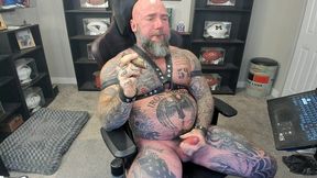 jason collins jerking off while smoking a cigar in leather with a massive cum shot!
