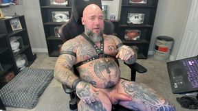 jason collins jerking off while smoking a cigar in leather with a massive cum shot!