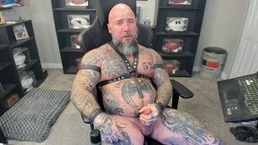 jason collins jerking off while smoking a cigar in leather with a massive cum shot!