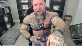 jason collins jerking off while smoking a cigar in leather with a massive cum shot!