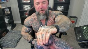 jason collins jerking off while smoking a cigar in leather with a massive cum shot!