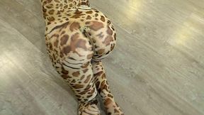 very hot!!! after the party, a beauty in a leopard bodysuit passionately fucks and sucks a dick