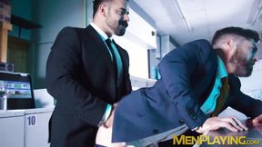 Rough butt rimming & shoving by suited Teddy Torres & Only Matt