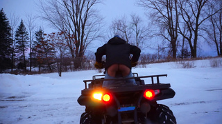 Shoving snow with YAM-SIZED FUCK HOLE in trousers uncovering butt to neighbors