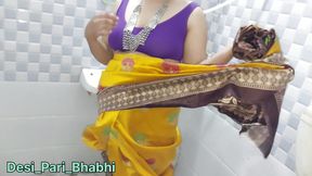 Seeing Her Bathing in a Yellow Saree I Entered the Bathroom and Fucked Her with Her Legs Raised