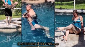 Catherine Sterling gets Tied Poolside by Ben, Thrown in the Water, Dunked, Dragged, Tickled, Tormented & Challenged to Escape her Wet Ropes! Real life bondage first for Catherine, who smiles through every moment! HD MP4 File Format