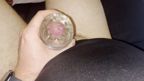 Cum Into Tight Condom with Fleshlight