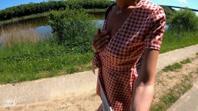 Horny Blonde with Plug in the Ass Gets It on the Canal!!