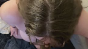 Chubby white girl sucks BBC for CUM facial