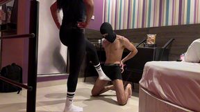 ebony girl kicks the white boy s balls
