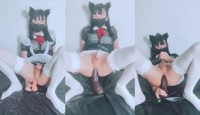 Sissy maid GULPED anal dildo choking on cocky girth