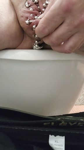 Added more 6 gauge piercings to my scrotum,  slid my finger down my urethral using my precum   Clip 2