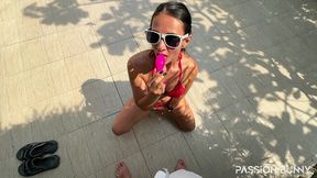 almost caught with risky blowjob & pee near neighbor house