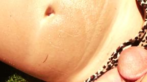 Bikini MILF teases and cums on bald pussy at beach resort