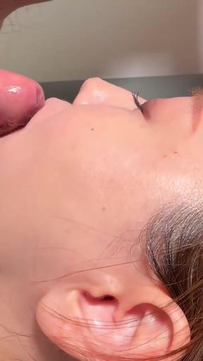 Sex with the mouth of a lewd masochistic wife, finishing with thick semen sprayed on her tongue   Clip 1