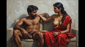 Indian wife sucking her stepbrother cock infront of her husband hot threesome sex